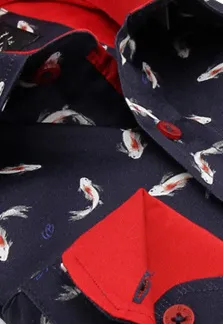 Fisch Drucken Herren Bluse Slim Fit - 3101 - Blau