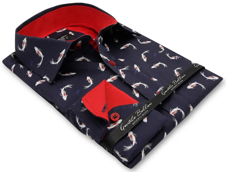 Fisch Drucken Herren Bluse Slim Fit - 3101 - Blau
