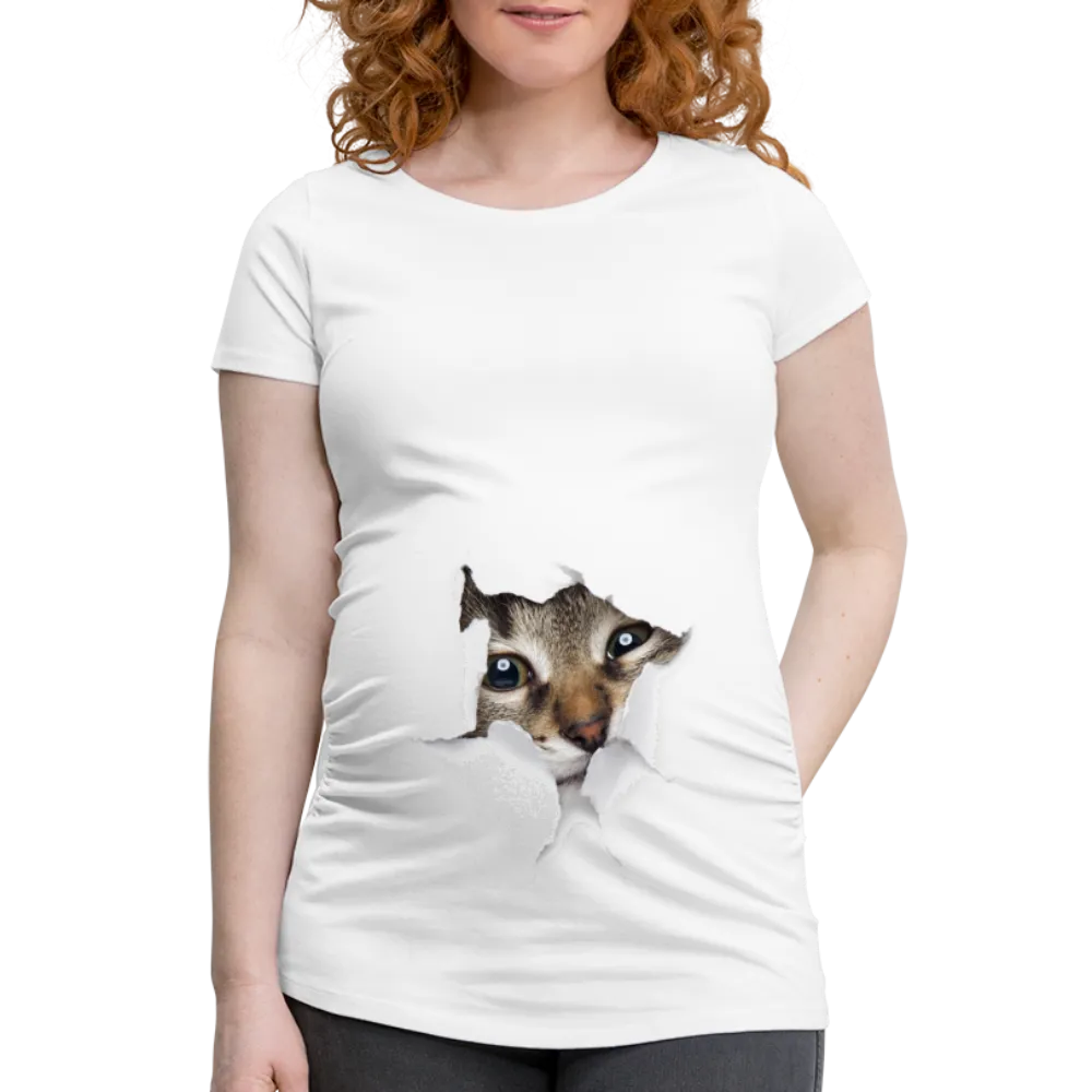 Süe Katze durch zerrissenes Papier Frauen Schwangerschafts-T-Shirt